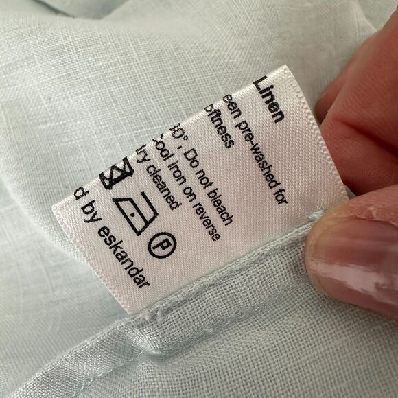 Eskandar Light Blue Boxy Linen Short Sleeve Front Pocket Round Neck Blouse Top 6 - Picture 10 of 12